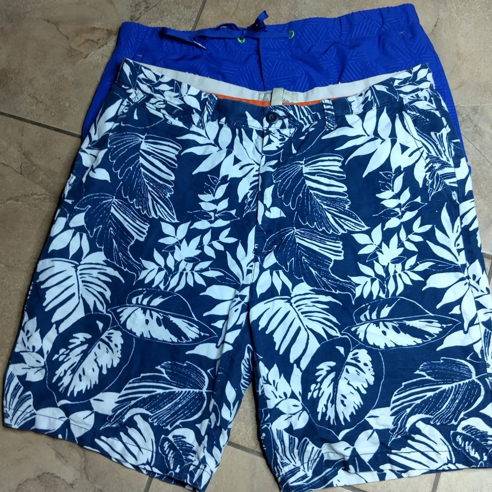 Island Shores Mens Linen Blend Tropical Shorts 36 & Xersion Blue Athletic Shorts